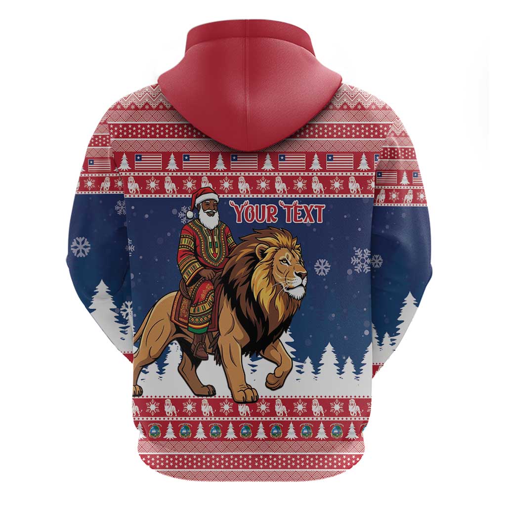 Personalized Afro Christmas in Liberia Zip Hoodie Black Santa Riding Lion - Merry Christmas - African Pride