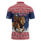 Personalized Liberia Christmas Zipper Polo Shirt Black Santa Riding Lion - Merry Christmas