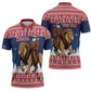 Personalized Liberia Christmas Zipper Polo Shirt Black Santa Riding Lion - Merry Christmas