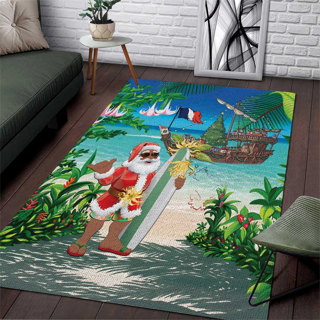 Afro Christmas in Mayotte Area Rug Santa Chill on Tropical Beach - African Pride