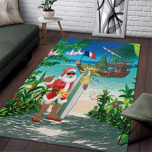 Afro Christmas in Mayotte Area Rug Santa Chill on Tropical Beach - African Pride