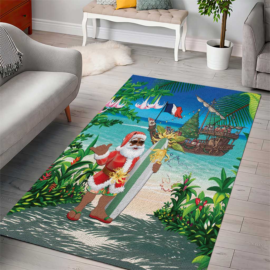 Afro Christmas in Mayotte Area Rug Santa Chill on Tropical Beach - African Pride