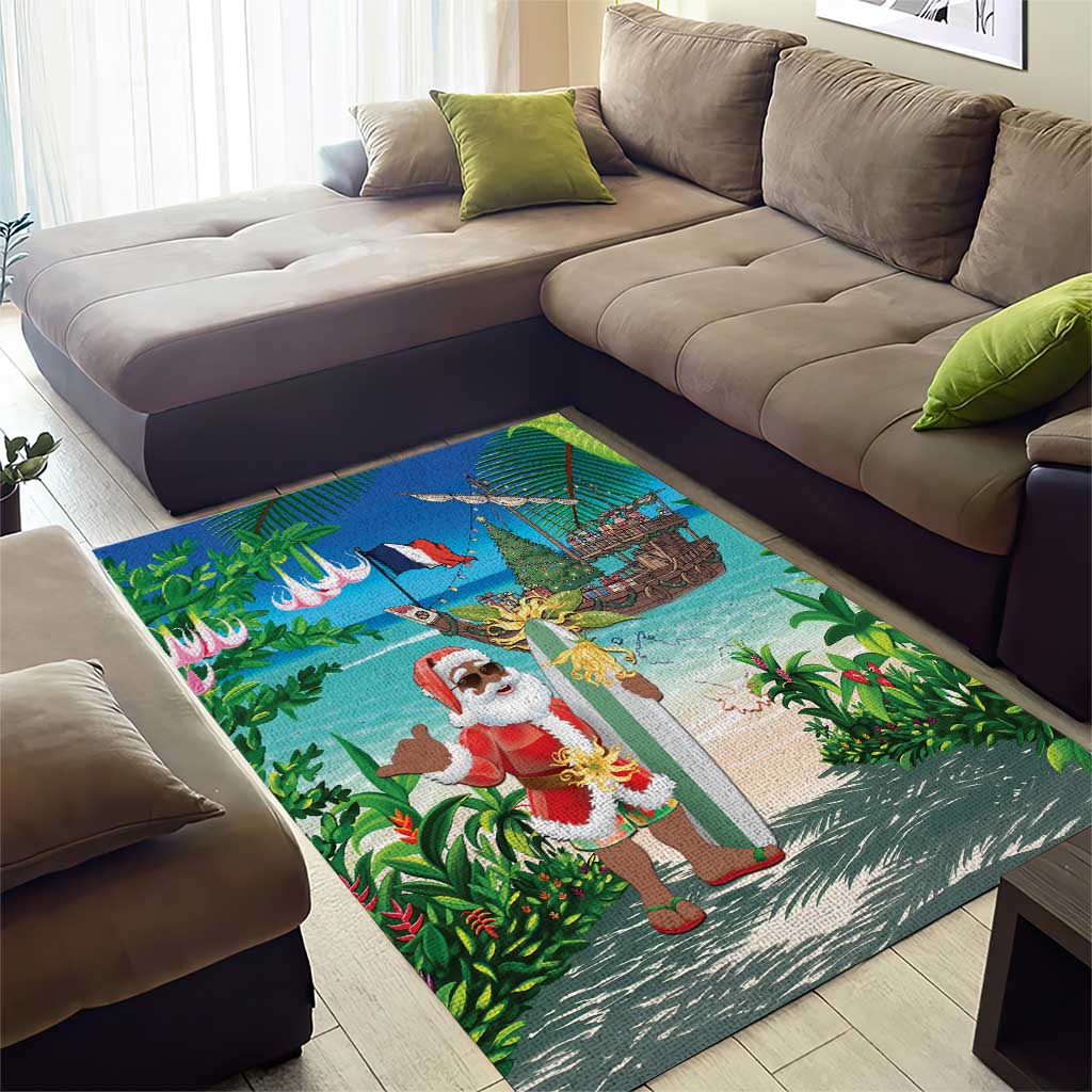 Afro Christmas in Mayotte Area Rug Santa Chill on Tropical Beach - African Pride