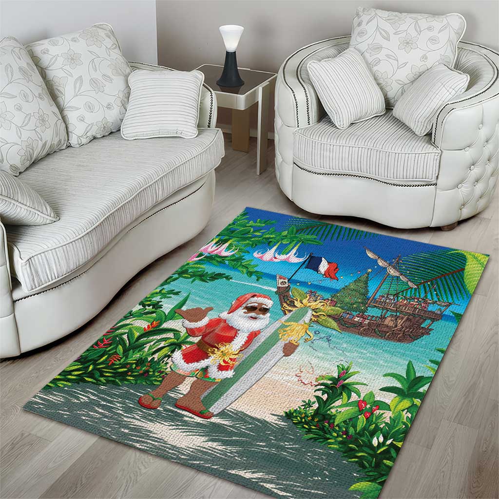 Afro Christmas in Mayotte Area Rug Santa Chill on Tropical Beach - African Pride