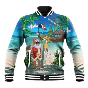Afro Christmas in Mayotte Baseball Jacket Santa Chill on Tropical Beach - African Pride