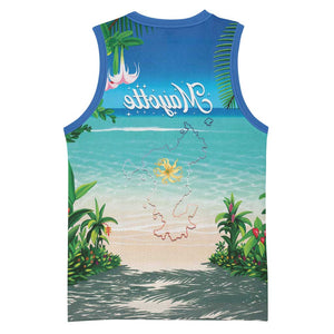 Afro Christmas in Mayotte Basketball Jersey Santa Chill on Tropical Beach - African Pride