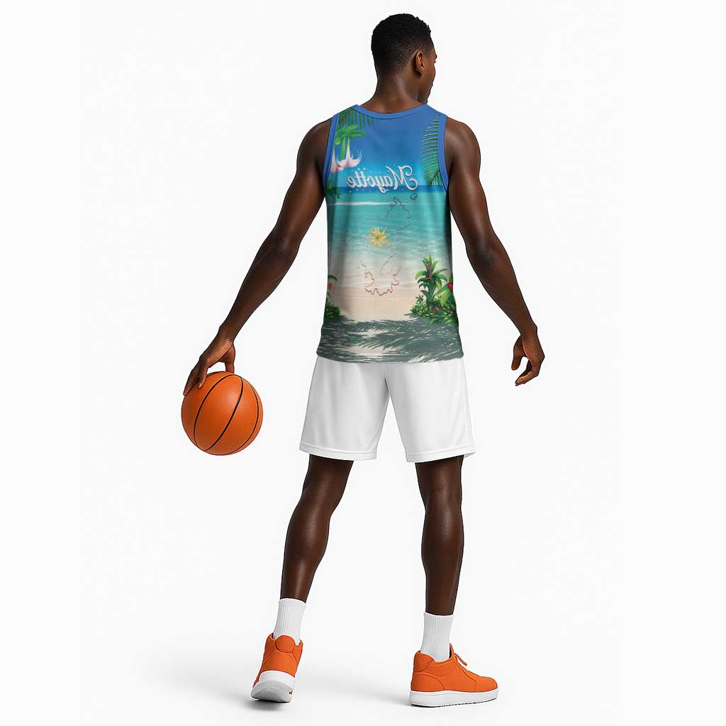 Afro Christmas in Mayotte Basketball Jersey Santa Chill on Tropical Beach - African Pride