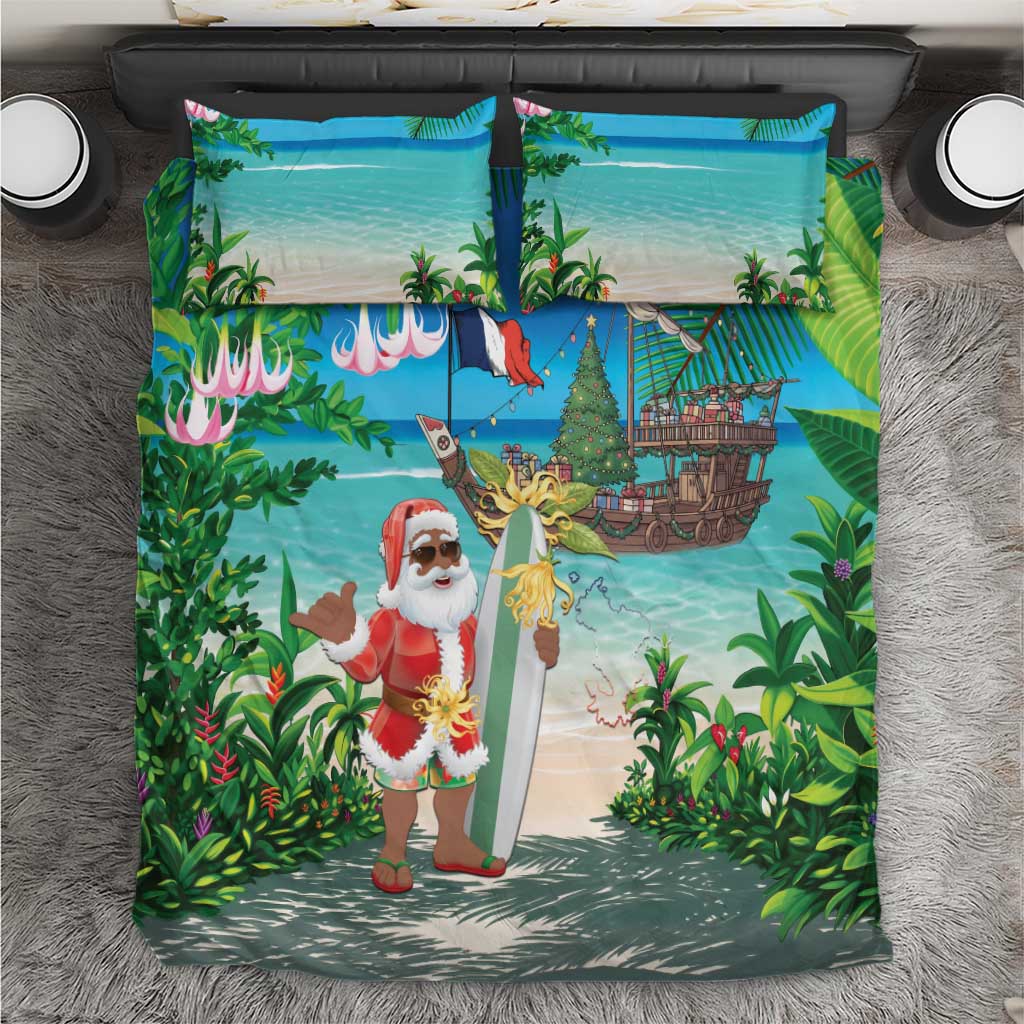 Afro Christmas in Mayotte Bedding Set Santa Chill on Tropical Beach - African Pride