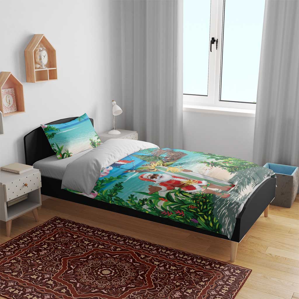 Afro Christmas in Mayotte Bedding Set Santa Chill on Tropical Beach - African Pride