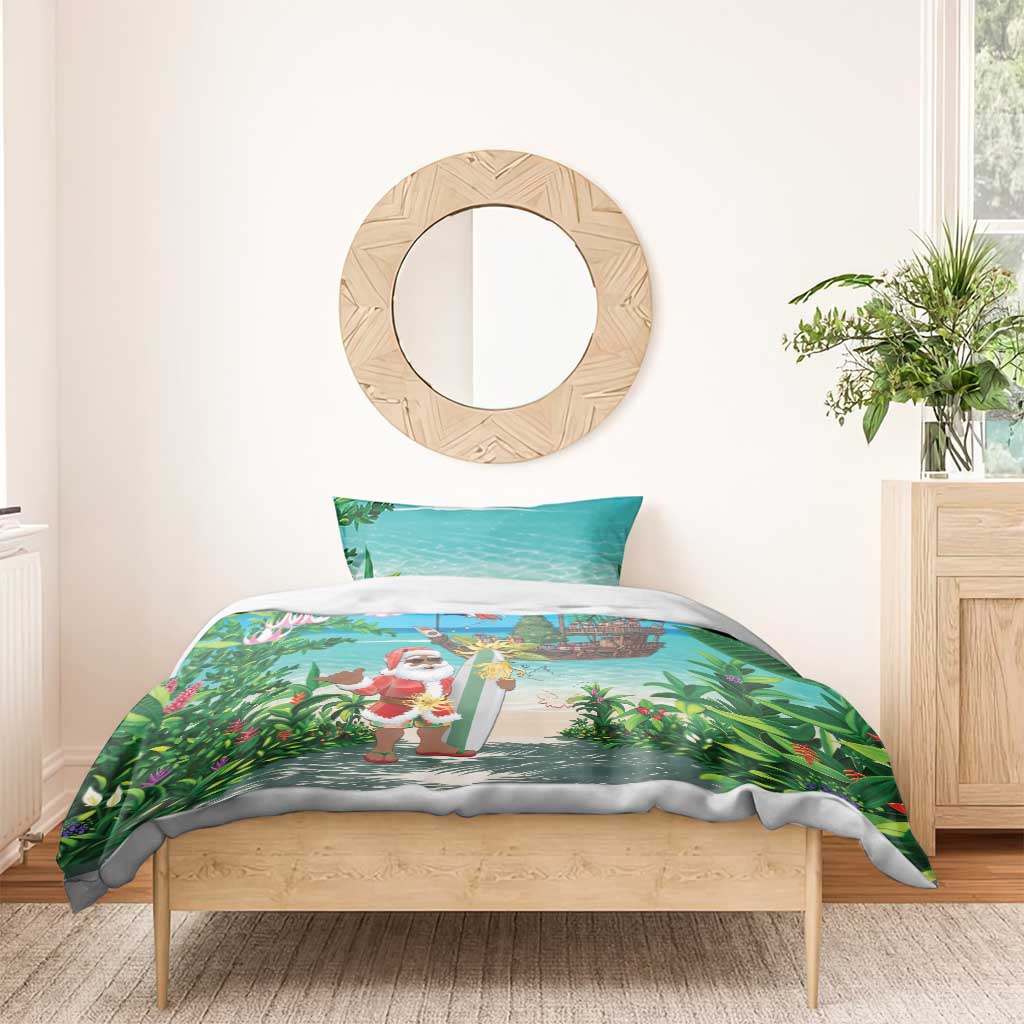 Afro Christmas in Mayotte Bedding Set Santa Chill on Tropical Beach - African Pride