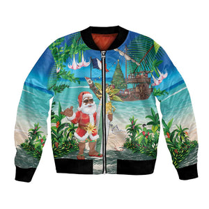 Afro Christmas in Mayotte Bomber Jacket Santa Chill on Tropical Beach - African Pride