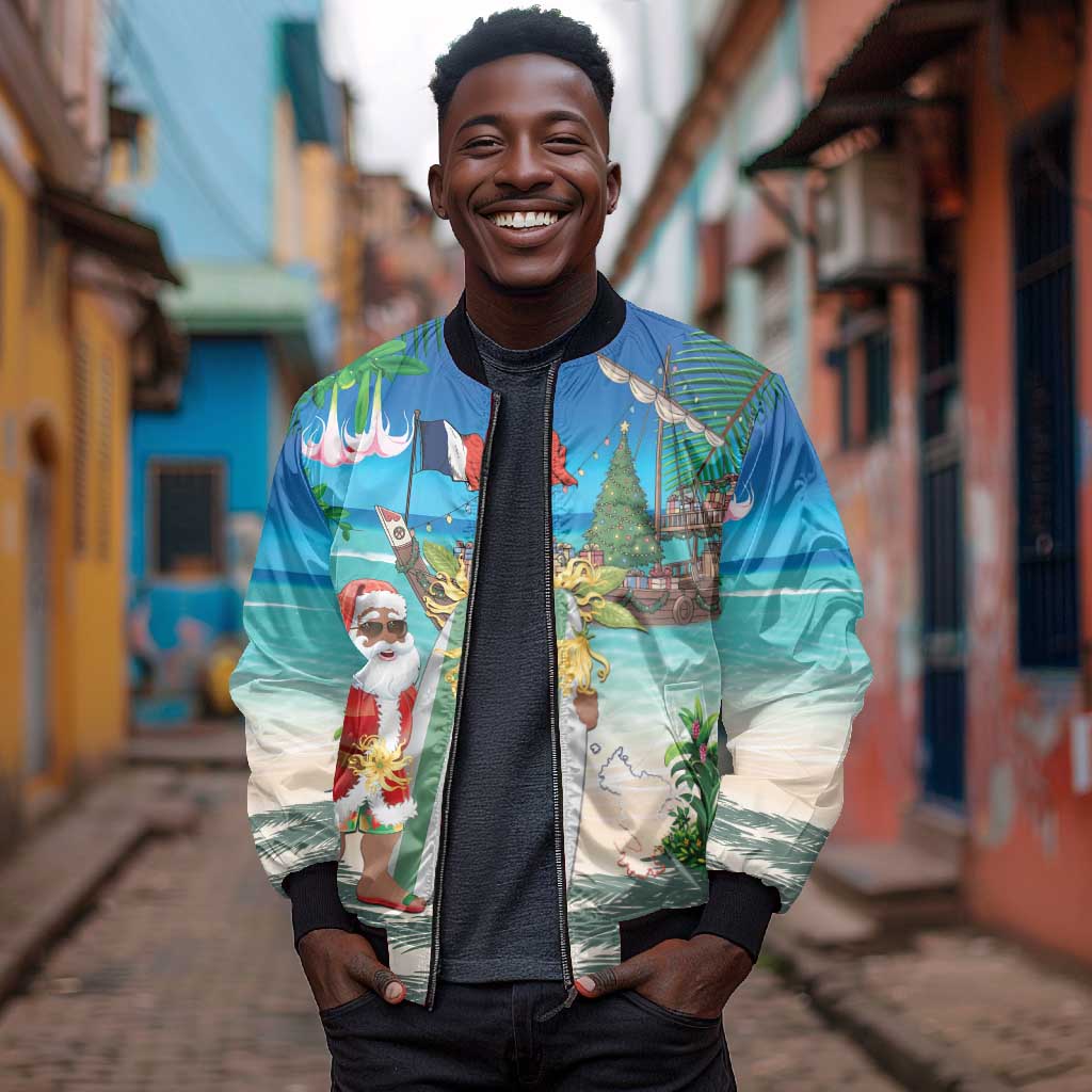 Afro Christmas in Mayotte Bomber Jacket Santa Chill on Tropical Beach - African Pride