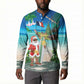 Mayotte Christmas Button Sweatshirt Santa Chill on Tropical Beach
