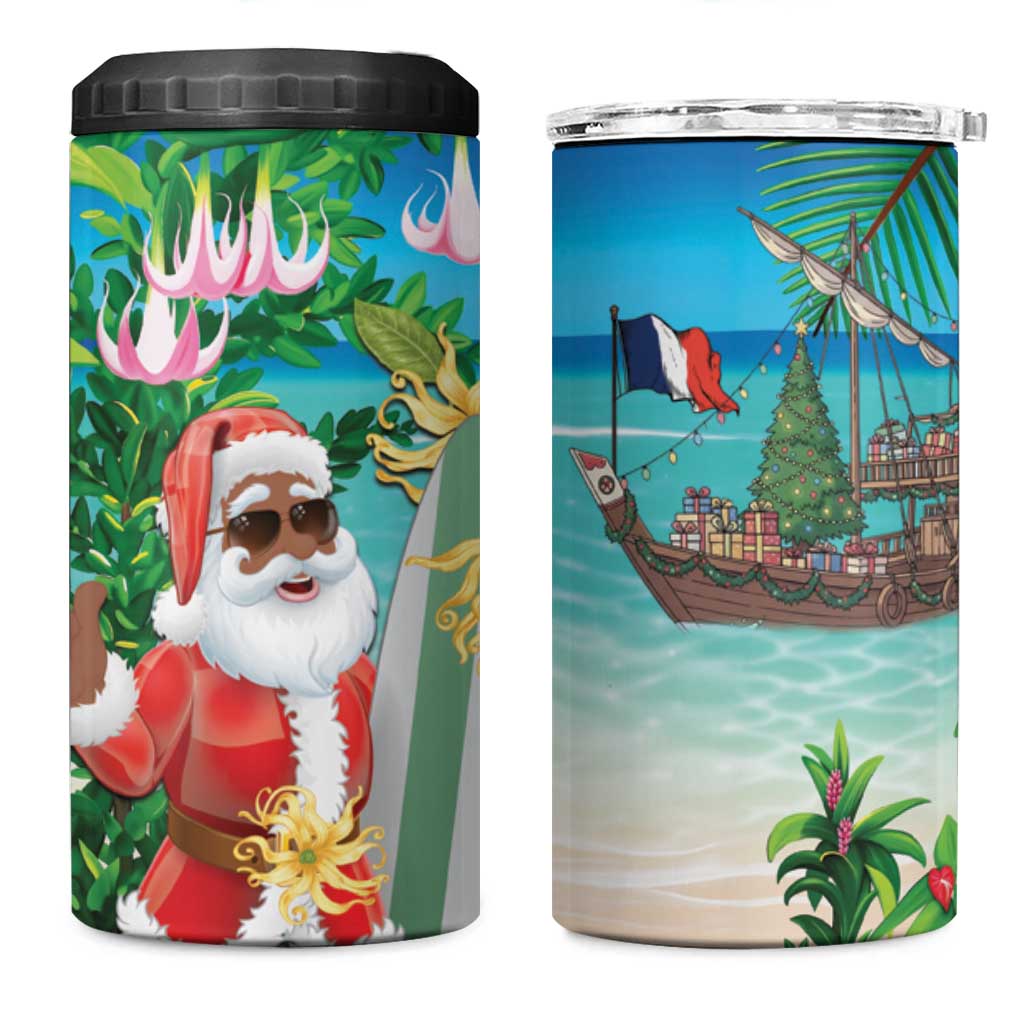 Afro Christmas in Mayotte 4 in 1 Can Cooler Tumbler Santa Chill on Tropical Beach - African Pride