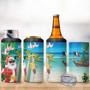 Afro Christmas in Mayotte 4 in 1 Can Cooler Tumbler Santa Chill on Tropical Beach - African Pride