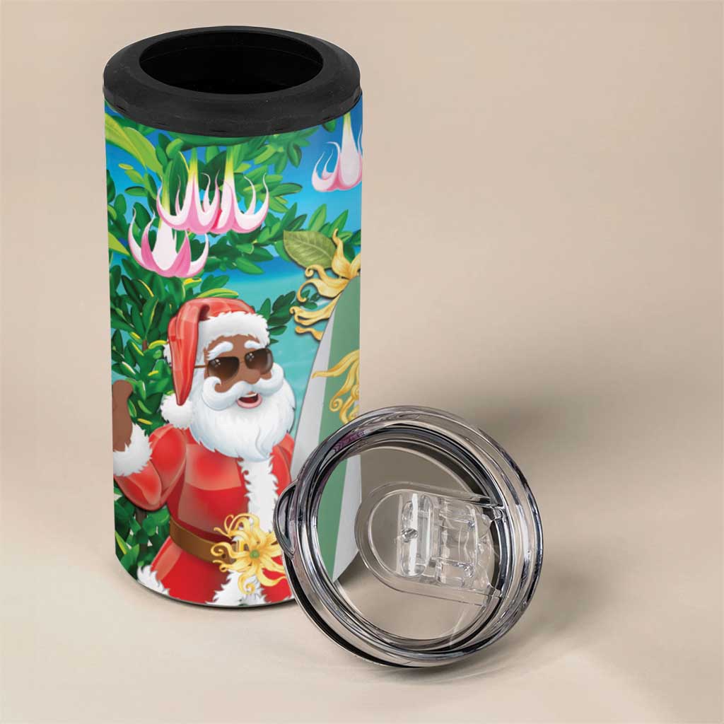 Afro Christmas in Mayotte 4 in 1 Can Cooler Tumbler Santa Chill on Tropical Beach - African Pride