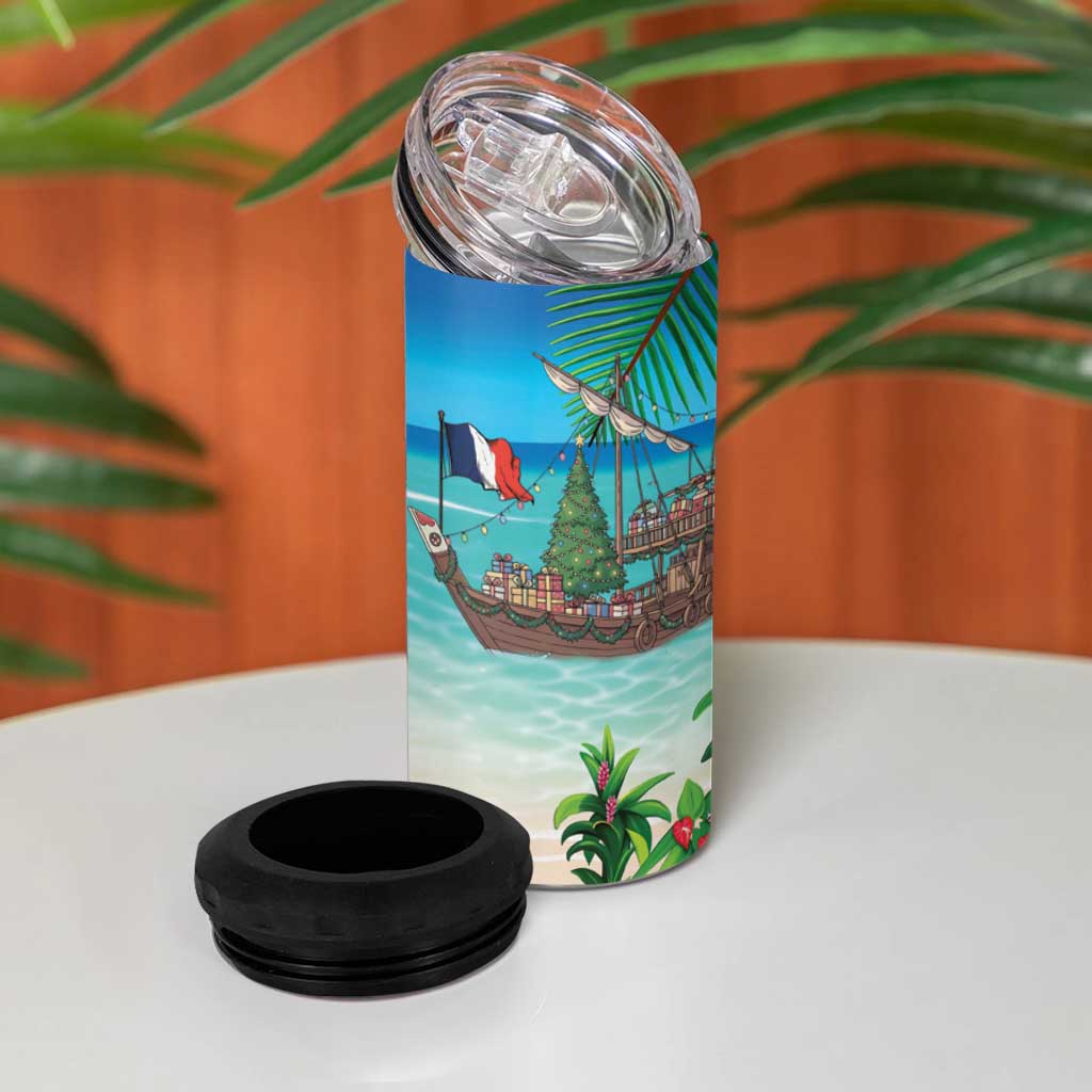 Afro Christmas in Mayotte 4 in 1 Can Cooler Tumbler Santa Chill on Tropical Beach - African Pride