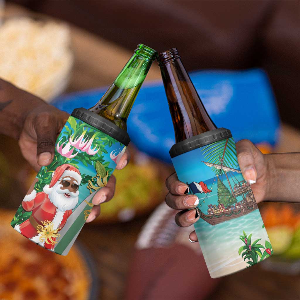Afro Christmas in Mayotte 4 in 1 Can Cooler Tumbler Santa Chill on Tropical Beach - African Pride