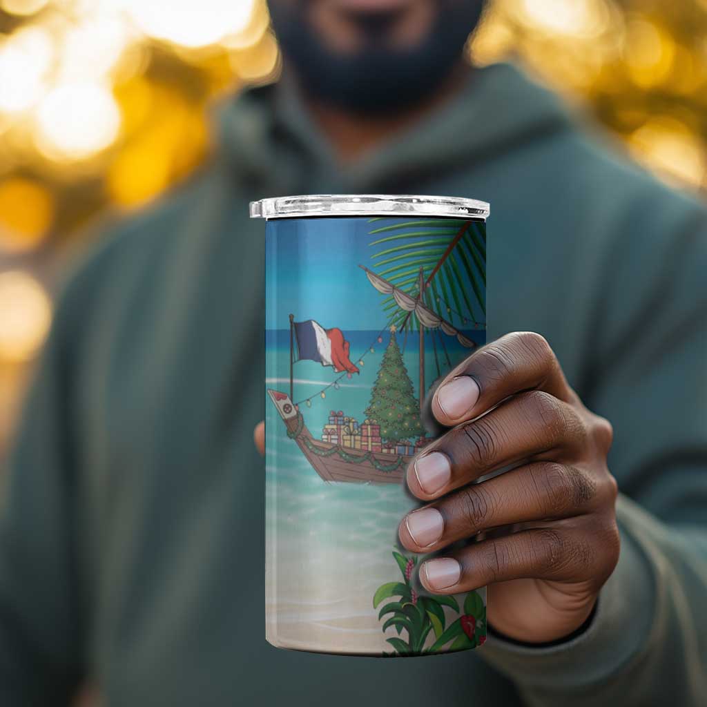 Afro Christmas in Mayotte 4 in 1 Can Cooler Tumbler Santa Chill on Tropical Beach - African Pride