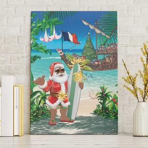 Afro Christmas in Mayotte Canvas Wall Art Santa Chill on Tropical Beach - African Pride