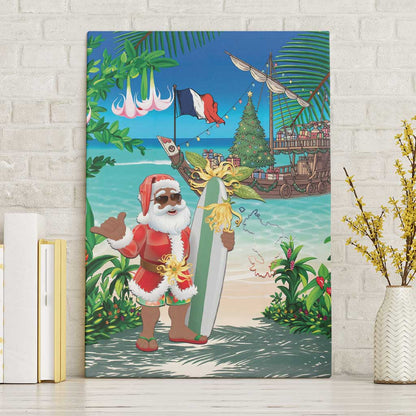 Afro Christmas in Mayotte Canvas Wall Art Santa Chill on Tropical Beach - African Pride