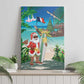 Afro Christmas in Mayotte Canvas Wall Art Santa Chill on Tropical Beach - African Pride