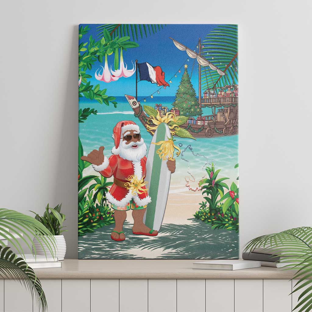 Afro Christmas in Mayotte Canvas Wall Art Santa Chill on Tropical Beach - African Pride