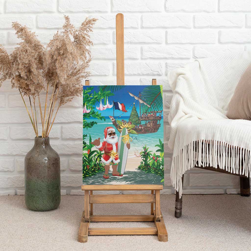 Afro Christmas in Mayotte Canvas Wall Art Santa Chill on Tropical Beach - African Pride