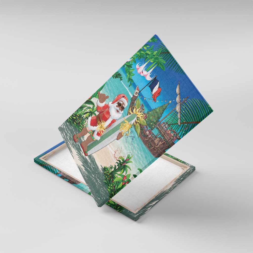 Afro Christmas in Mayotte Canvas Wall Art Santa Chill on Tropical Beach - African Pride