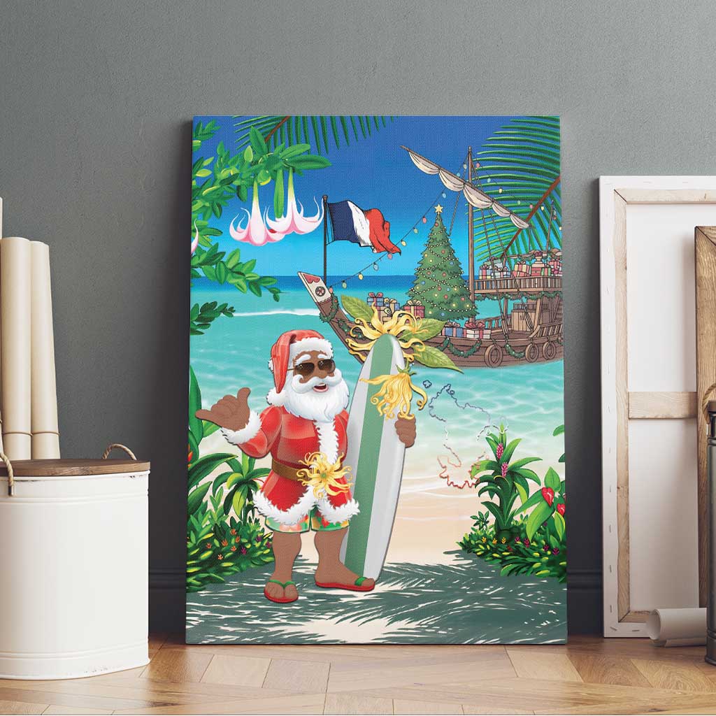 Afro Christmas in Mayotte Canvas Wall Art Santa Chill on Tropical Beach - African Pride