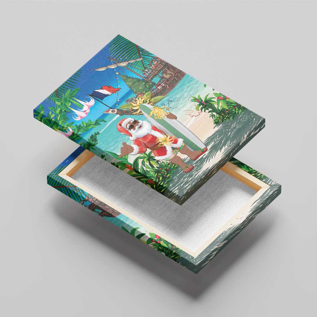 Afro Christmas in Mayotte Canvas Wall Art Santa Chill on Tropical Beach - African Pride