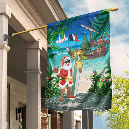 Afro Christmas in Mayotte Garden Flag Santa Chill on Tropical Beach - African Pride