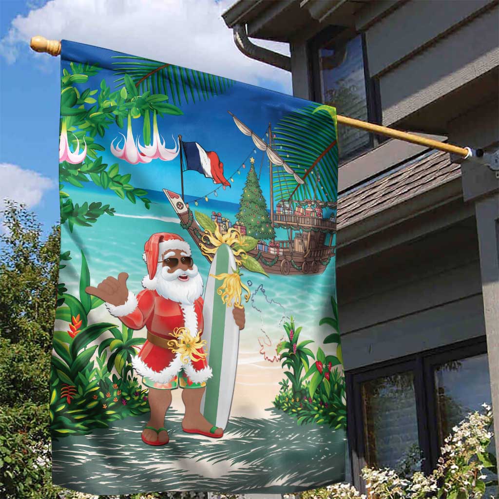 Afro Christmas in Mayotte Garden Flag Santa Chill on Tropical Beach - African Pride