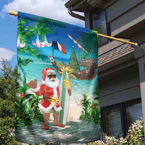 Afro Christmas in Mayotte Garden Flag Santa Chill on Tropical Beach - African Pride