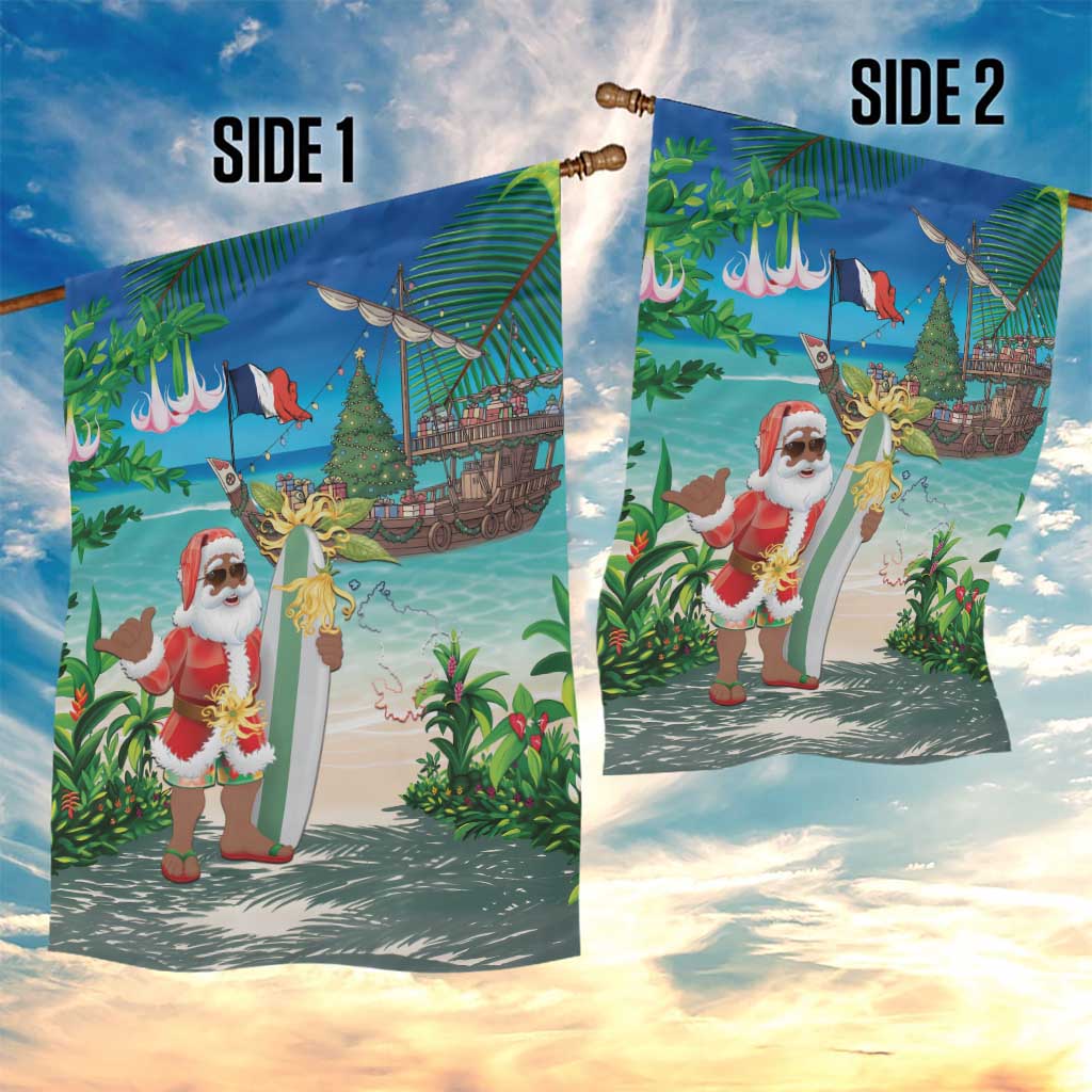 Afro Christmas in Mayotte Garden Flag Santa Chill on Tropical Beach - African Pride