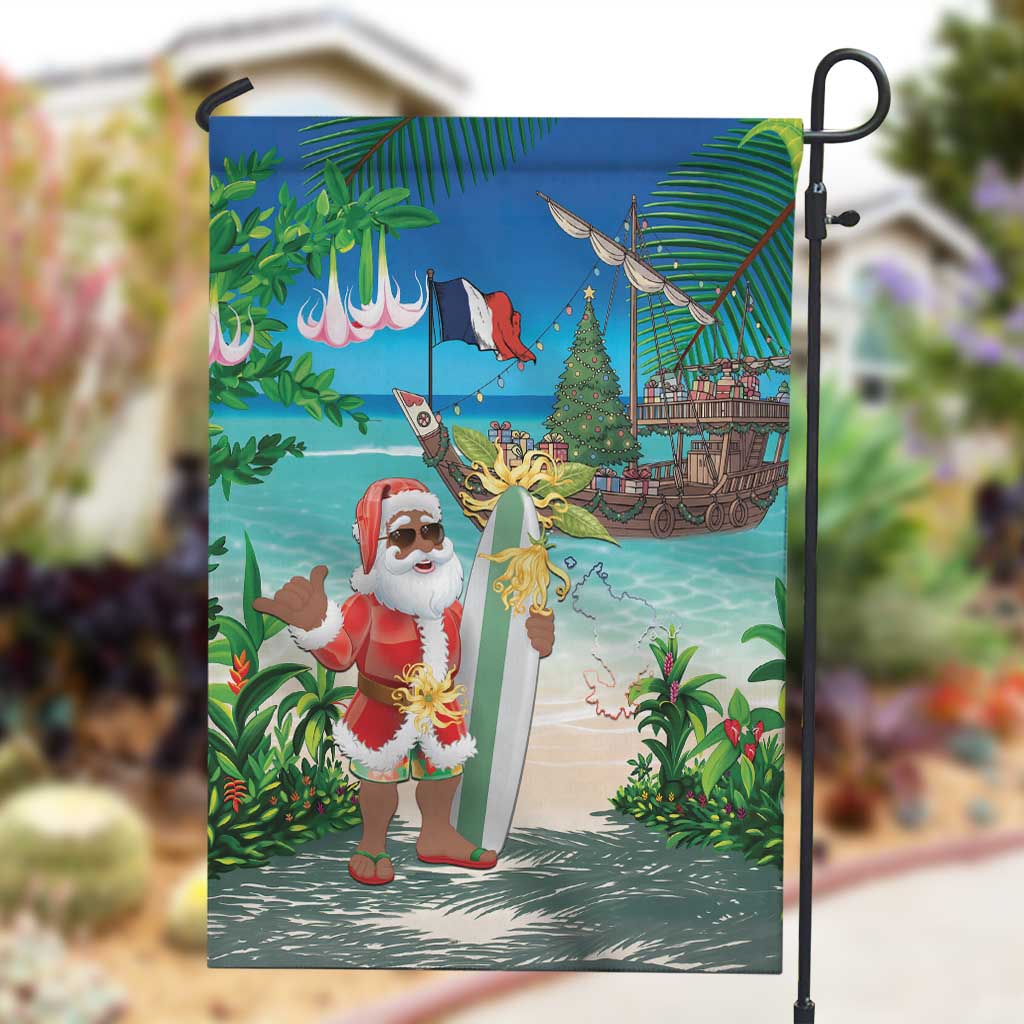 Afro Christmas in Mayotte Garden Flag Santa Chill on Tropical Beach - African Pride