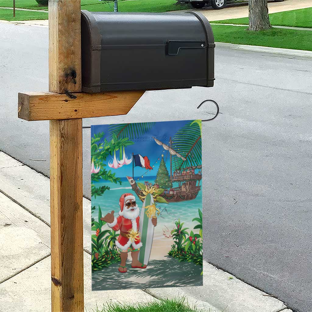 Afro Christmas in Mayotte Garden Flag Santa Chill on Tropical Beach - African Pride