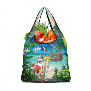 Afro Christmas in Mayotte Grocery Bag Santa Chill on Tropical Beach - African Pride