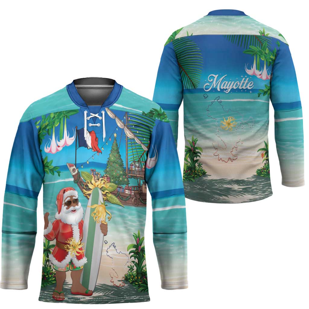 Mayotte Christmas Hockey Jersey Santa Chill on Tropical Beach