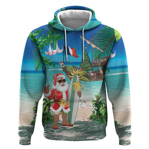 Afro Christmas in Mayotte Hoodie Santa Chill on Tropical Beach - African Pride