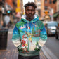 Afro Christmas in Mayotte Hoodie Santa Chill on Tropical Beach - African Pride