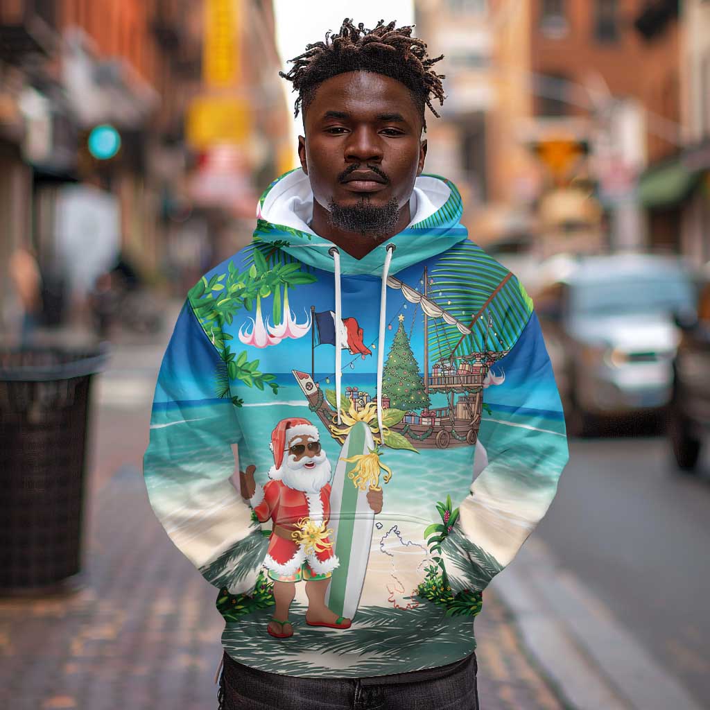 Afro Christmas in Mayotte Hoodie Santa Chill on Tropical Beach - African Pride