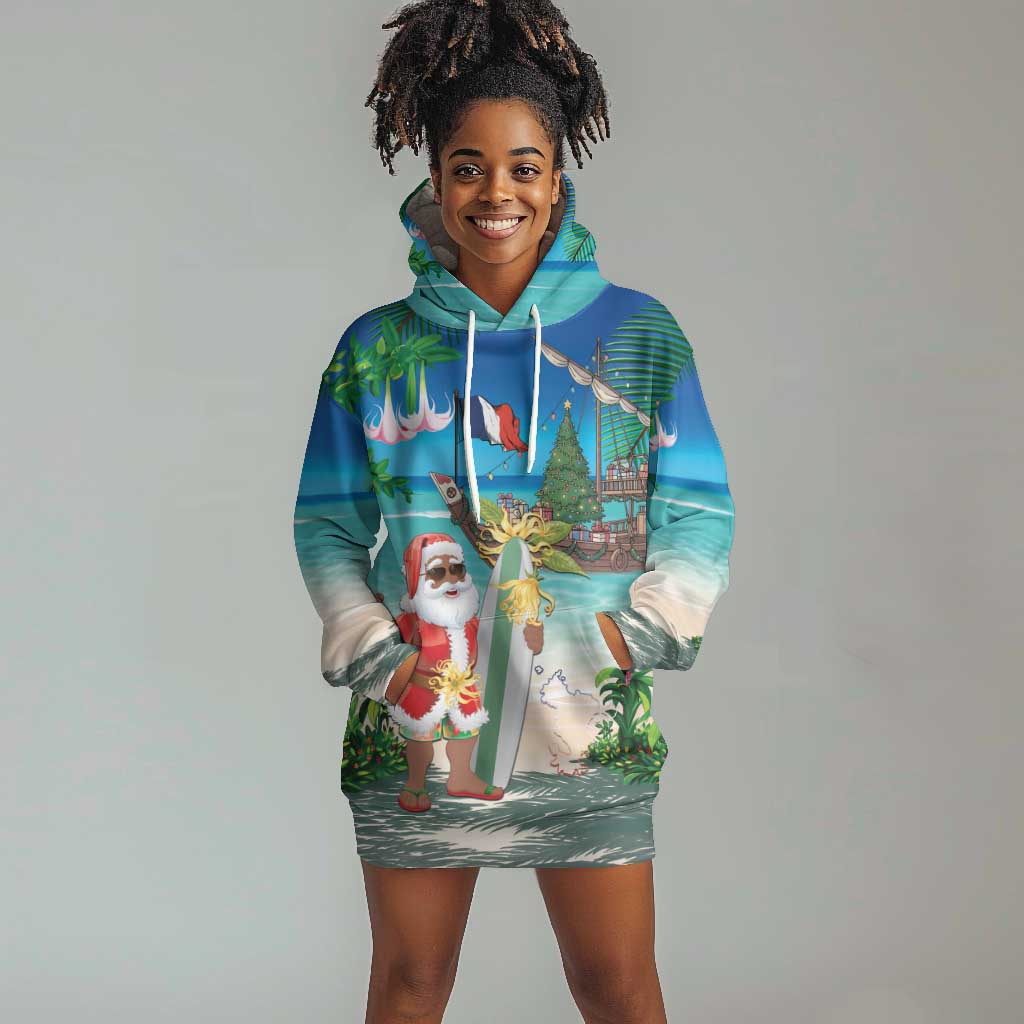 Afro Christmas in Mayotte Hoodie Dress Santa Chill on Tropical Beach - African Pride