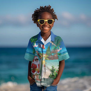 Afro Christmas in Mayotte Kid Hawaiian Shirt Santa Chill on Tropical Beach - African Pride
