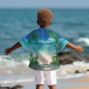 Afro Christmas in Mayotte Kid Hawaiian Shirt Santa Chill on Tropical Beach - African Pride