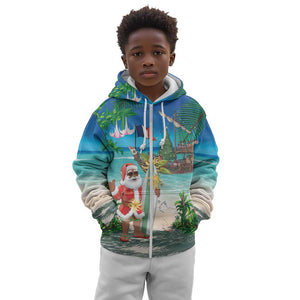 Afro Christmas in Mayotte Kid Hoodie Santa Chill on Tropical Beach - African Pride