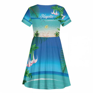 Afro Christmas in Mayotte Kid Short Sleeve Dress Santa Chill on Tropical Beach - African Pride