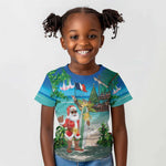 Afro Christmas in Mayotte Kid T shirt Santa Chill on Tropical Beach - African Pride