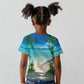 Afro Christmas in Mayotte Kid T shirt Santa Chill on Tropical Beach - African Pride