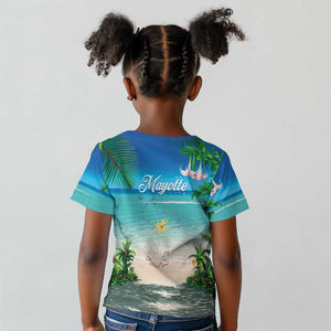 Afro Christmas in Mayotte Kid T shirt Santa Chill on Tropical Beach - African Pride
